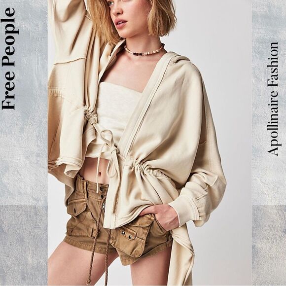 Free People Emilia Hoodie Cardigan in Oyster Grey Creme Large NWT - Picture 5 of 8